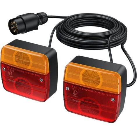 Kit de 2 feux arrière pour remorque, kit de montage, connecteur européen avec câble de 7,5 m et connecteur homologué E à 7 broches pour la circulation routière