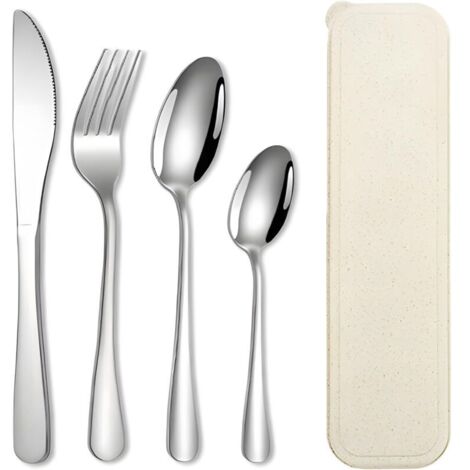 Ensemble de couverts  avec couteau, fourchette et cuillère, en acier inoxydable poli miroir, compatible lave-vaisselle