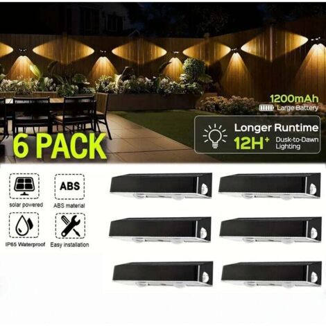 Lot de 6 lampes solaires pour terrasse, 9 couleurs fixes et lampes solaires à couleurs changeantes pour clôture, 3 lentilles LED solaires avec 10 modes d'éclairage, IP65 (1/4)