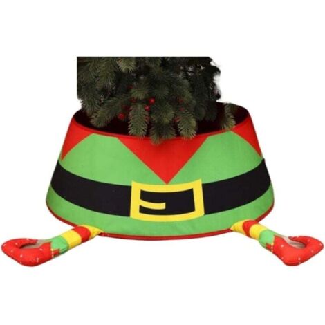Jupe de sapin de Noël décorative  avec bonnet de Père Noël rouge en 3D, décoration de bureau non lumineuse pour la maison, le bureau et les fêtes (1/3)