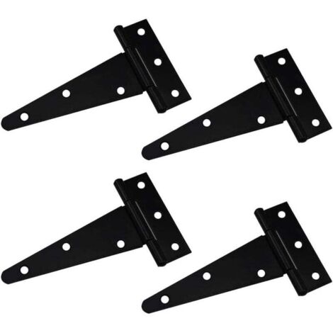 Charnières en T, charnière triangulaire, robuste, galvanisée, 10 cm (4 pouces), noire. Idéale pour suspendre portes de placard, portails de jardin, caisses en bois. Lot de 4. (1/4)