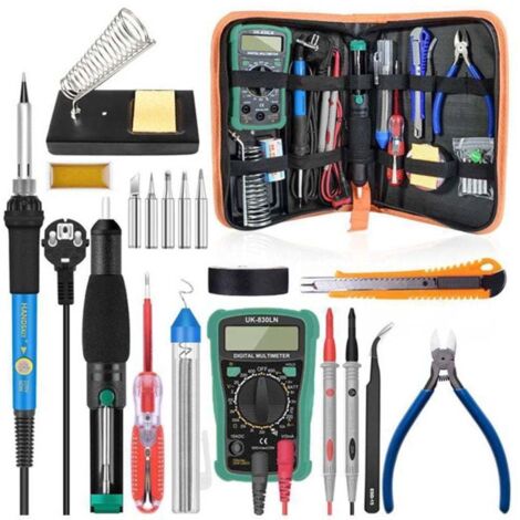 Kit de fer à souder , 60 W, température réglable de 200 à 450 °C, multimètre, 5 pannes, pompe à dessouder, station de soudage (1/4)