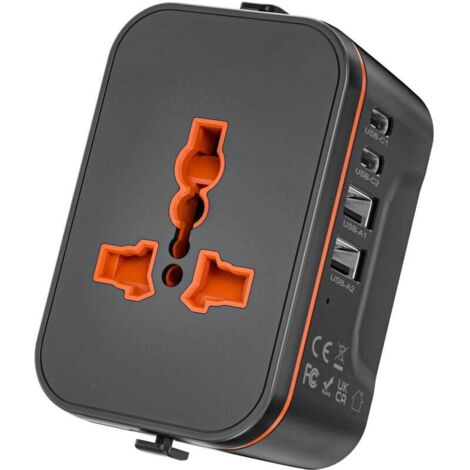 Adaptateur Prise Universelle Voyage,Adaptateur Universel de Voyage avec 2 USB et 2 USBC, Adaptateur Universel vers USA UK Allemagne Australie Chine Japon,Adaptateur Prise vers France Plus de 224 Pays (1/4)