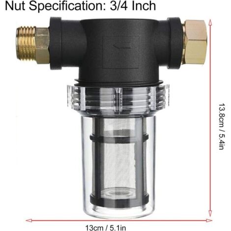Riisoyu Filtre à Eau Pour Tuyau D'Arrosage 3/4 Pouce - Préfiltre Avec 4 Cartouches Et 5 Adaptateurs Rapides - Parfait Pour Nettoyeur Haute Pression, Pompe Jardin & Arrosage