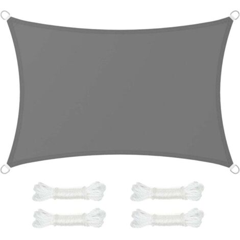 Voile d'Ombrage 2 x 3 m, Hydrofuge Colonne d’Eau de 665 mm, Polyester Anti-déchirure, Protection UV 93%, Terrasse, Jardin, Balcon, Rectangulaire, Cordes de 2 m, Gris Anthracite (1/4)