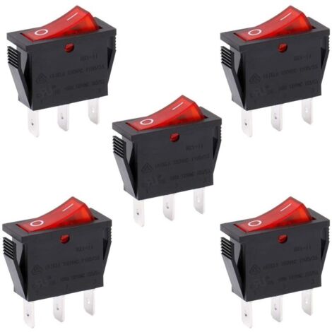 Interrupteur à bascule ON-OFF SPST 3 bornes lumière rouge 16A 250VAC 5 pièces (1/4)