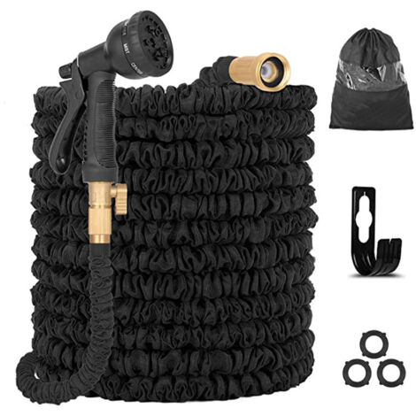Tuyau d'arrosage extensible jusqu’à 30 m avec pistolet pulvérisateur 8 fonctions, tuyau magique extensible(noir) (1/5)