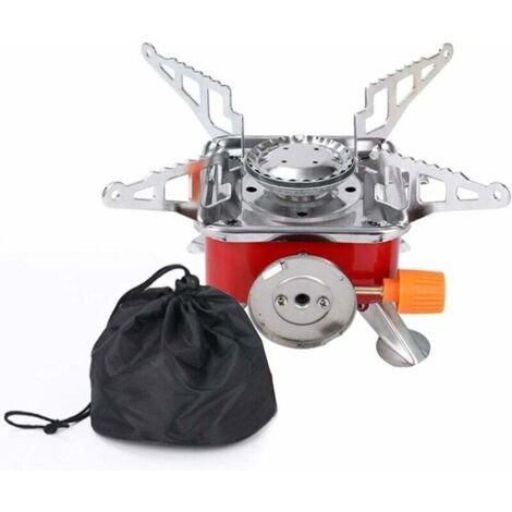 Réchaud à gaz portable pour camping - Petit - Pliable - Coupe-vent - Réchaud à gaz - Mini pour camping/voyage (avec sac de rangement) (1/5)