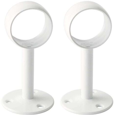 Support Tringle Rideaux Plafond Fixation Rideau, Support Tringle Penderie avec Vis pour Rideau et Armoire, Blanc Brillant en Acier Inoxydable, Diamètre 32 mm, 2 Pcs