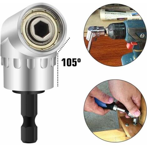 2 Pièce Perceuses à Angle Droit Adaptateur coudé Pilote et Tournevis Drill Attachment Avec Porte-Embout Magnétique Changement Rapide Hex 6mm de 1/4- inch Perceuse (1/5)