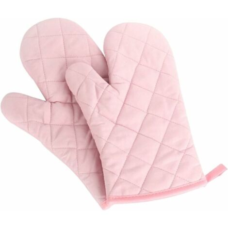 Gants de cuisine résistants à la chaleur Gants de cuisine épaissis résistants à la chaleur Gants de cuisine maniques, coton, 1 paire de rose, (1/5)