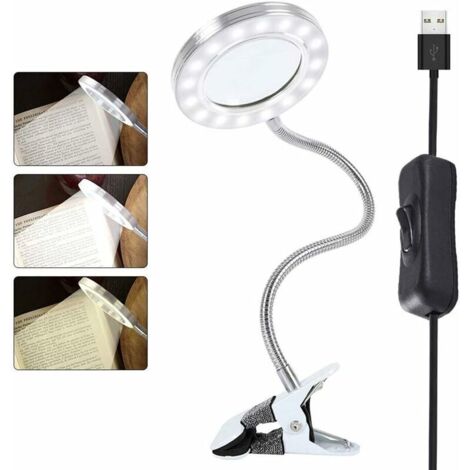 Lampe Loupe 8X LED Portable Clip On Lamp Lampe de Bureau Rotation à 360° USB Rechargeable Lampe Cosmétique Protection des Yeux pour Lecture Maquillage Nail Art Tatouage