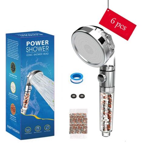 Lot de 6 Pommeau de Douche Économique Anti-Calcaire & Bouton STOP Eau avec une Recharge de Pierres Offerte H198 (1/4)