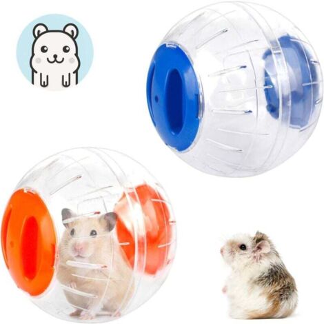 Boule d'Exercice de Hamster 2 Pcs Balle de Hamster 2 Couleur Ballon de Jouet de Gerbille Plastique Petit Balle Portatif pour Courir Jogging Sport Hamster Gerbille Animal de Compagnie(Orange, Bleu) (1/4)