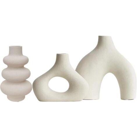 Lot de 3 vases en céramique beige - Pour décoration de salon, mariage, dîner, table, fête, bureau et chambre à coucher