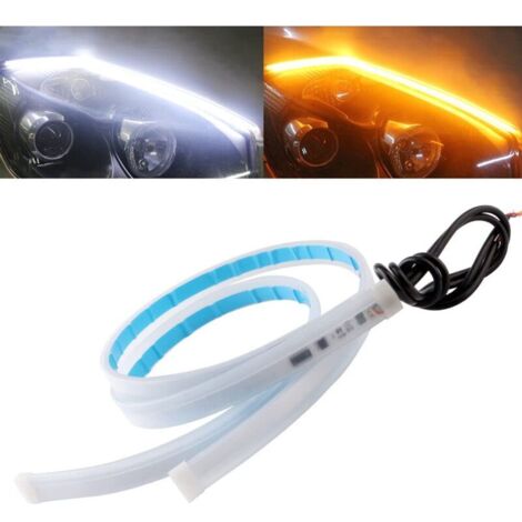 2-Pack 45cm Flexible Voiture DRL LED Strip Feux de Jour avec Le Guide séquentiel Turning Signal Lumineux pour phares Blanc et Jaune imperméable à l'eau (1/4)
