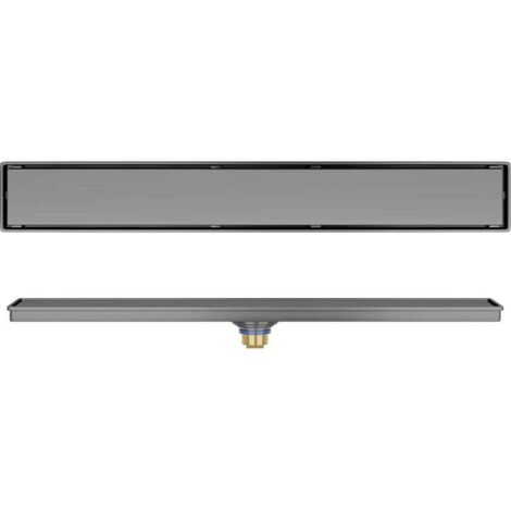 Caniveau de douche 60 cm plat, siphon avec stop-odeur et filtre à cheveux caniveau de douche en verre noir ensemble complet siphon de sol en acier inoxydable pour cabine de douche paroi de douche