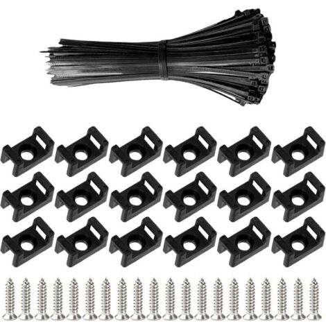 100 Pièces Attaches Cable avec Embase de Serre Cables et Vis, 200 mm Autobloquantes Fixations Électriques Collier de Serrage en Nylon pour Organiser Câbles, Réutilisables et Réglables (1/4)