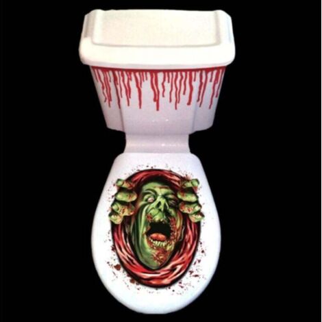Décoration effrayante d&39Halloween pour des toilettesSang dégoulinant à fixer au réservoirSur le revêtement du siège des toilettes, un zombie essaie de ramper hors de la cuvetteAuto-collante et facil (1/4)