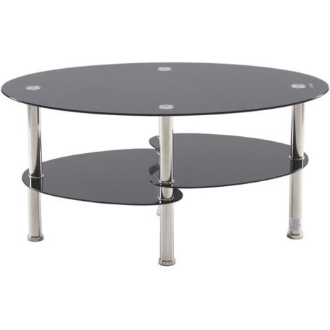 Table Basse Moderne en Verre Trempé Noir avec Style Double Queue de Poisson et Design Ovale (1/4)