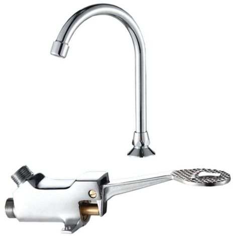 Robinet d'eau chaude et froide à commande au pied, petit corps de vanne plus 2 tuyaux d'arrivée de 0,8 m, adapté aux hôpitaux (1/4)