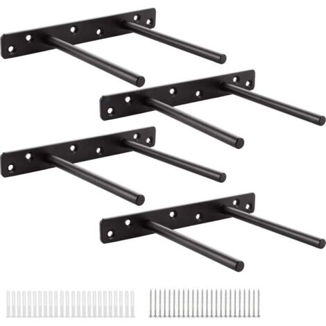 Etagere Murale Fixation Invisible Double Pôle, Support Etagere Murale - 30 cm - Noir - Lot de 4