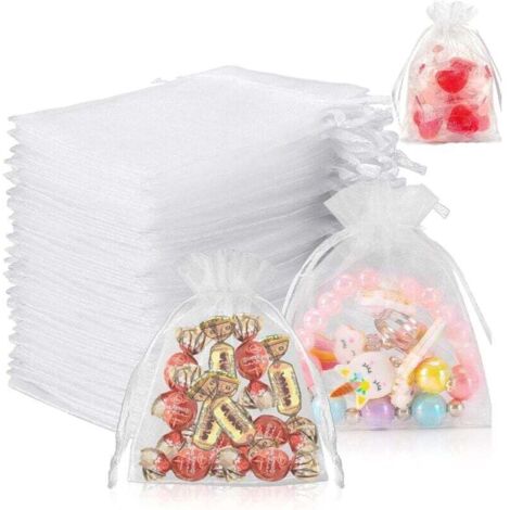 Lot de 60 petits sachets en organza à remplir - 7 x 9 cm - Pour cadeau de mariage - Blanc (1/4)