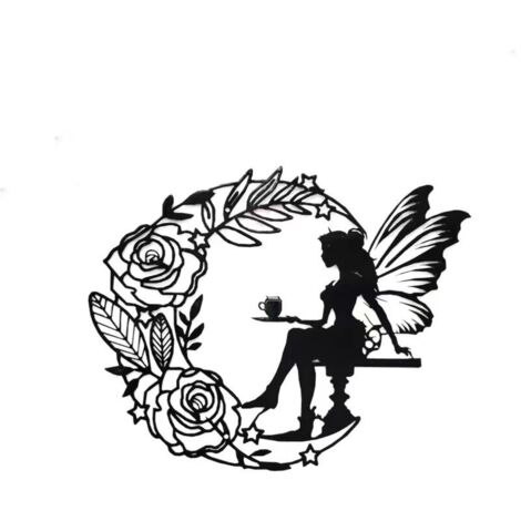 Décoration murale en métal pour intérieur, salon, chambre, salle de bain, jardin, terrasse, clôture, ferme, lune et rose (1/4)