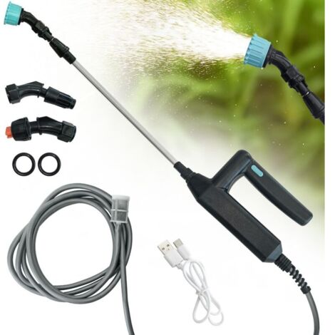 Pulvérisateur électrique de jardin, télescopique de 81 cm, poignée d'arrosage rechargeable 7,4 V, 3 buses réglables et filtre, avec tuyau de 5 m (1/4)