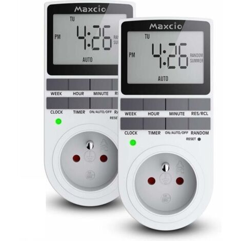 Prise Programmable Digitale, Minuterie Numérique Journalier/Hebdomadaire, Programmateur de prise de courant avec écran LCD et mode aléatoire antivol, économie d'énergie, max 16 A/3 680 W (lot de 2) (1/4)