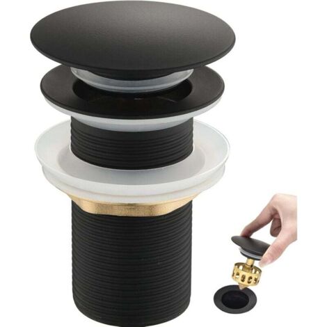 Bonde de Lavabo Pop Up, Bonde Lavabo Sans Trop Plein, Bouchon de Vidange avec Panier à Crépine, Salle de Bain pour Vasque Salle de Bain avec Un Trou de 1/4", Noir (1/4)