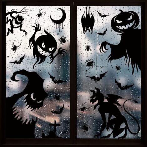 Beaux autocollants d&39Halloween : 4 feuilles d&39autocollants de fenêtre d&39Halloween. Chaque feuille murale Halloween mesure : 30 x 90 cm. Les tailles parfaites sont idéales pour les vitrines d&39H (1/4)