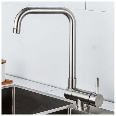Robinet mitigeur d'évier de cuisine pliable, mitigeur de cuisine à 1 trou, bec pivotant, robinet de cuisine en acier inoxydable, poignée unique, brossé (1/4)