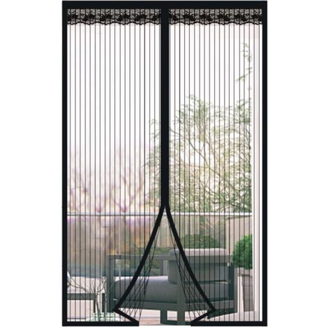 Moustiquaire Porte Fenetre Magnétique 110x220cm Rideau de Porte Antimoustique Maille Ultra Fine Moustiquaire avec Fermeture Aimantée Sans Perçage pour de Balcon, Chambre, Noir (1/4)
