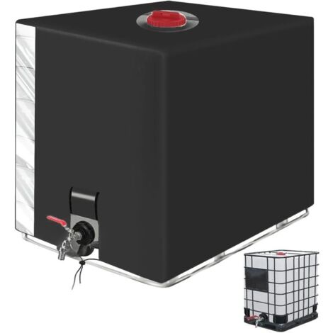 Bache pour Cuve 1000L IBC, Bâche de Protection Solaire, avec Un Film Transparent Bache cuve 1000l Anti UV Noir Protection, Recuperateur d Eau de Pluie 1000 litres - 120 x 100 x 116 cm(Noir) (1/4)