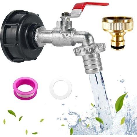 Robinet de réservoir de stockage d'eau 1000L, adapté au réservoir d'eau de pluie IBC, robinet de collecte d'eau de pluie (3/4 pouce), accessoires robinet en alliage 3/4 + mamelon en cuivre complet (1/4)