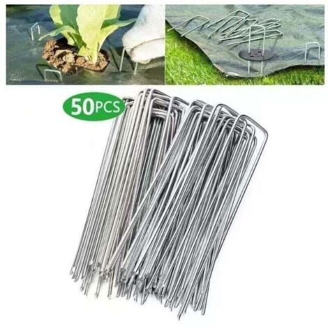 Lot de 50 piquets de fixation en acier galvanisé pour bâche anti-mauvaises herbes - 200x40mm - Ø2,5mm (1/4)