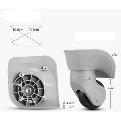 Paire de roues à bagages universelles en caoutchouc durable, roues de réparation de remplacement de bagages multidirectionnelles silencieuses (grandes, grises, paquet de 2) (1/4)