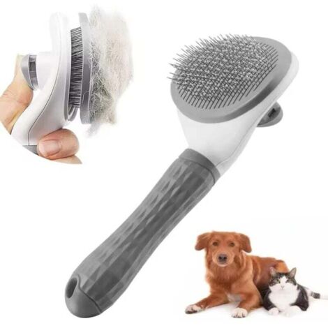 Brosse de nettoyage et peigne lissant – Idéal pour le toilettage des poils longs et courts des chiens et chats – Outil pour éliminer les poils morts et emmêlés – Gris (1/4)