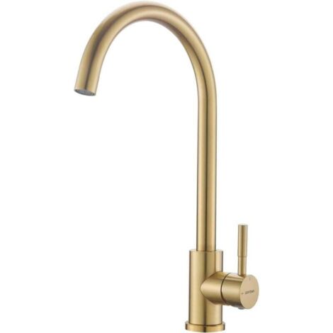 Robinet de cuisine, Mitigeur Cuisine à poignée unique, rotation à 360 degrés, 2 modes de sortie d'eau, Robinet Mitigeur Cuisine chaud et froid en acier inoxydable, Or (1/4)