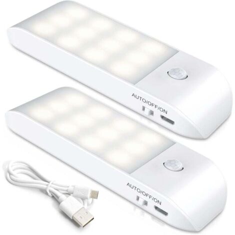 Veilleuse LED Rechargeable,[2 Pièces] Automatique Lampe Led Détecteur De Mouvement, Lumière Murale Magnetique Portable, pour Placard Chambre Couloir Armoire Escalier [12 LED] Lumière blanche(6000K)[Cl (1/4)
