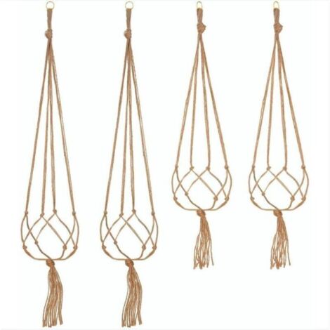 Lot de 4 Suspension Corde Plante Macramé Porte Pot Suspendu Plante Cintre Intérieur Extérieur Décoration du Jardin avec - 2 pièces 105 cm et 2 pièces 90 cm, 4 pieds