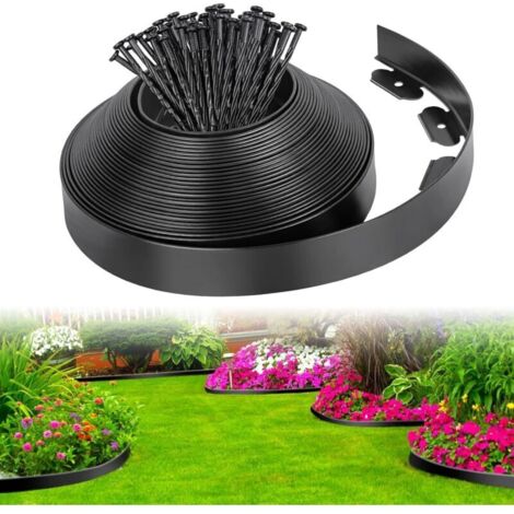 Bordure de Pelouse Flexible, 5M x 5CM Plastique Bordure de Jardin Clôture de Bordure de Pelouse sans Creuser avec 15 Piquets de Fixation pour Fleurs Parterre, Cour Allée, Aménagement Paysager (1/4)