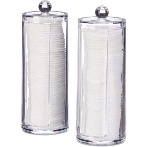 Distributeur Coton, Lot de 2, boîte disques avec Couvercle, 50 par Pot, HxD: 19x6,5 cm, Transparent (1/4)