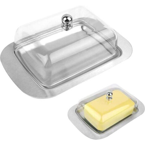 Boîte à Beurre,Beurrier en acier inoxydable,Beurrier avec Couvercle et Poignée,Pour 250 g de beurre,Adaptée à la Conservation des Fromages, Gâteaux, Desserts