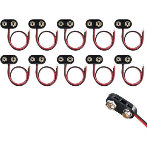 Lot de 10 connecteurs de batterie 9 V - Type I - Connecteur à clip de batterie 9 V - Avec câble de raccordement de 15 cm - Connecteur de batterie 9 V - Boucle - Boîtier en plastique - Type I (1/4)