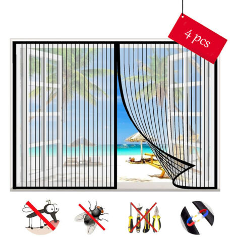 Lot de 4 Moustiquaire Fenêtre Magnétique, Auto-Adhésif Rideau en Maille Moustiquaire Porte Magnétique,Fermeture Automatique, pour Fenêtre Portes-Black-A 47x47inch(120x120cm) Moustiquaire de fenêtre (1/4)