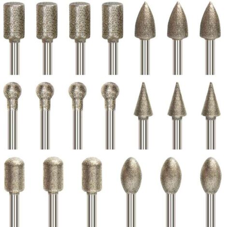 20 Pcs Ensemble de Fraises Rotatives Diamant, Jeu de Mèches de Gravure avec Tige de 3 mm (1/8"), Mèche Revêtu de Diamant pour Outil Rotatif Meulage, Polissage, Gravure de Bricolage,perçage (1/4)