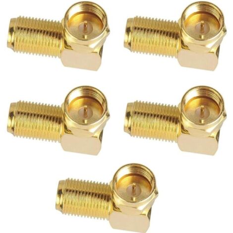 Lot de 5 adaptateurs satellite coudés F - Fiche F - Adaptateur satellite - Adaptateur F - Pour câble d'antenne, câble satellite, câble coaxial, plaqué or