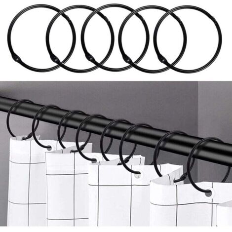 Noir - 24 anneaux de rideau de douche, crochets de rideau de douche antirouille pour salle de bain, anneaux de rideau de douche ronds dcoratifs et crochets de tringle de rideau de douche (1/4)